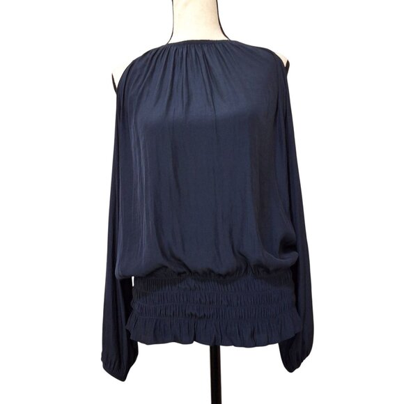 Ramy Brook Lauren Cold Shoulder Blouse Womens XS Navy - Picture 2 of 8